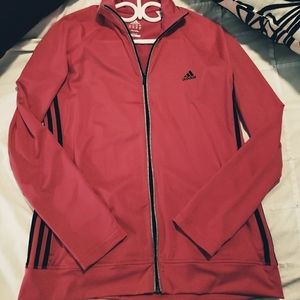 🌷ADIDAS - Women's pink & back stripe athletic zip up sweater - Size L